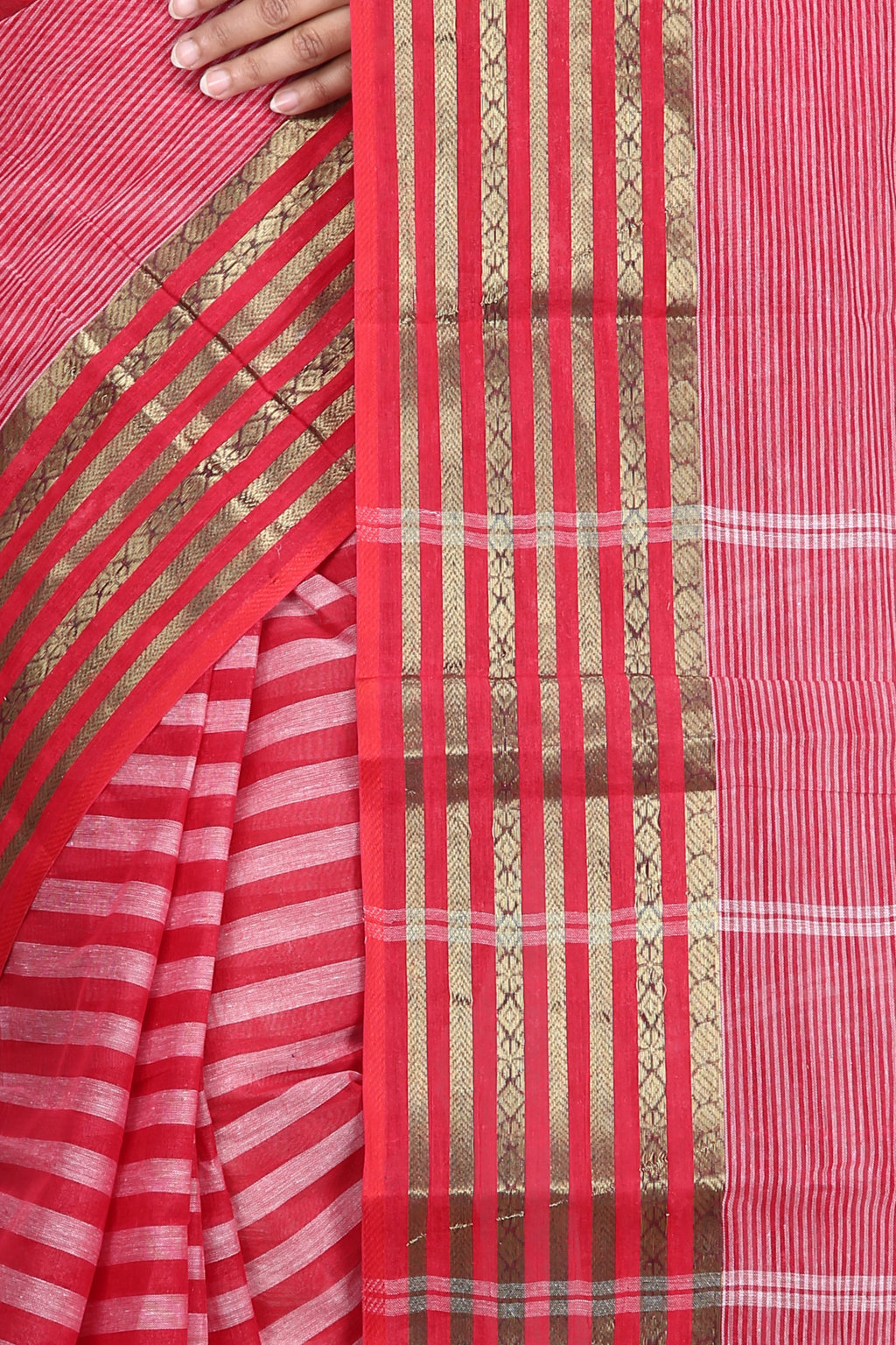 Red Pure Cotton Zori Border Tant Saree (352)